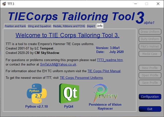 TIE Corps Tailoring Tool 3 Landing Page.